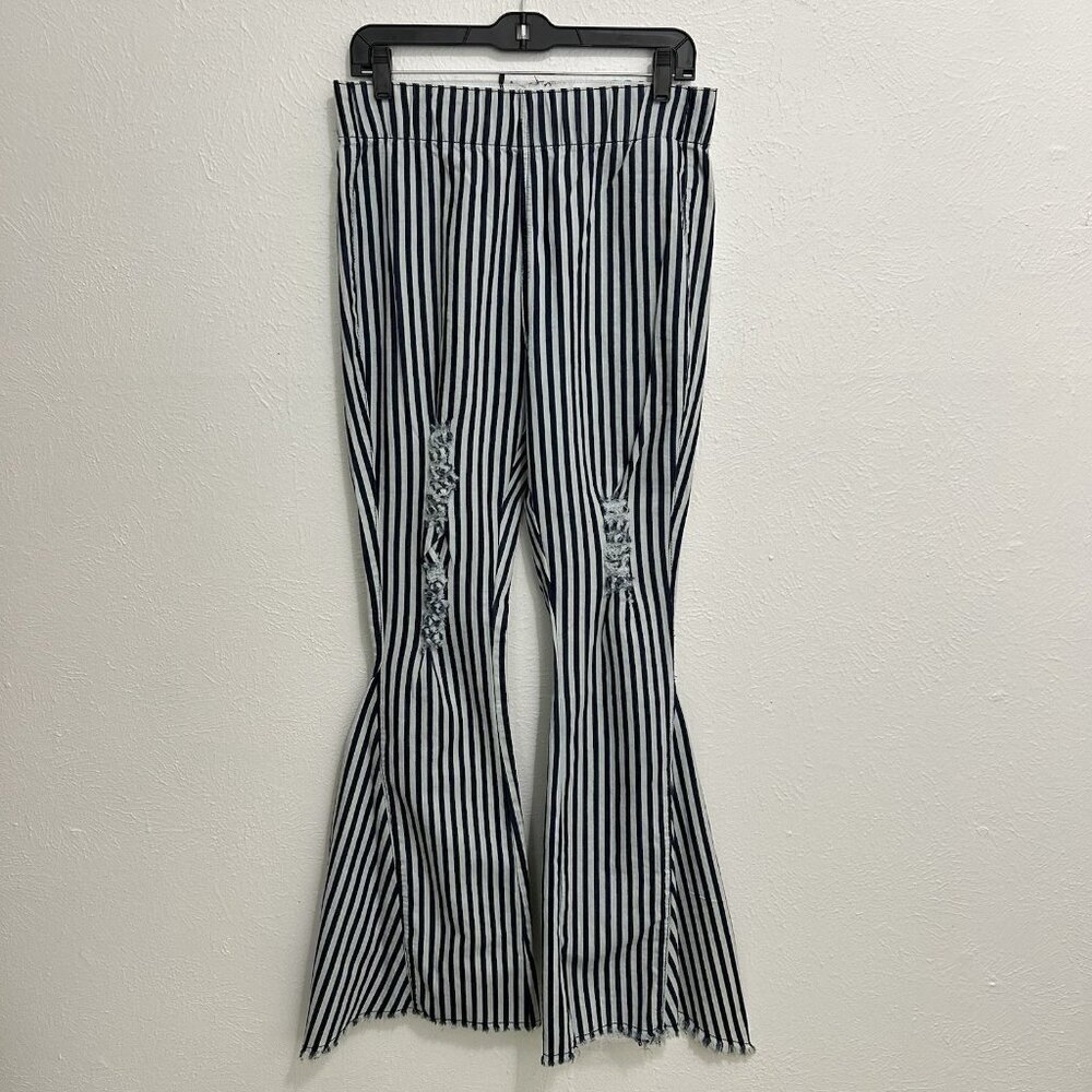 Lucky & Blessed L&B Striped Flare Bell Bottom Jeans M Distressed Hippie Boho NWT
